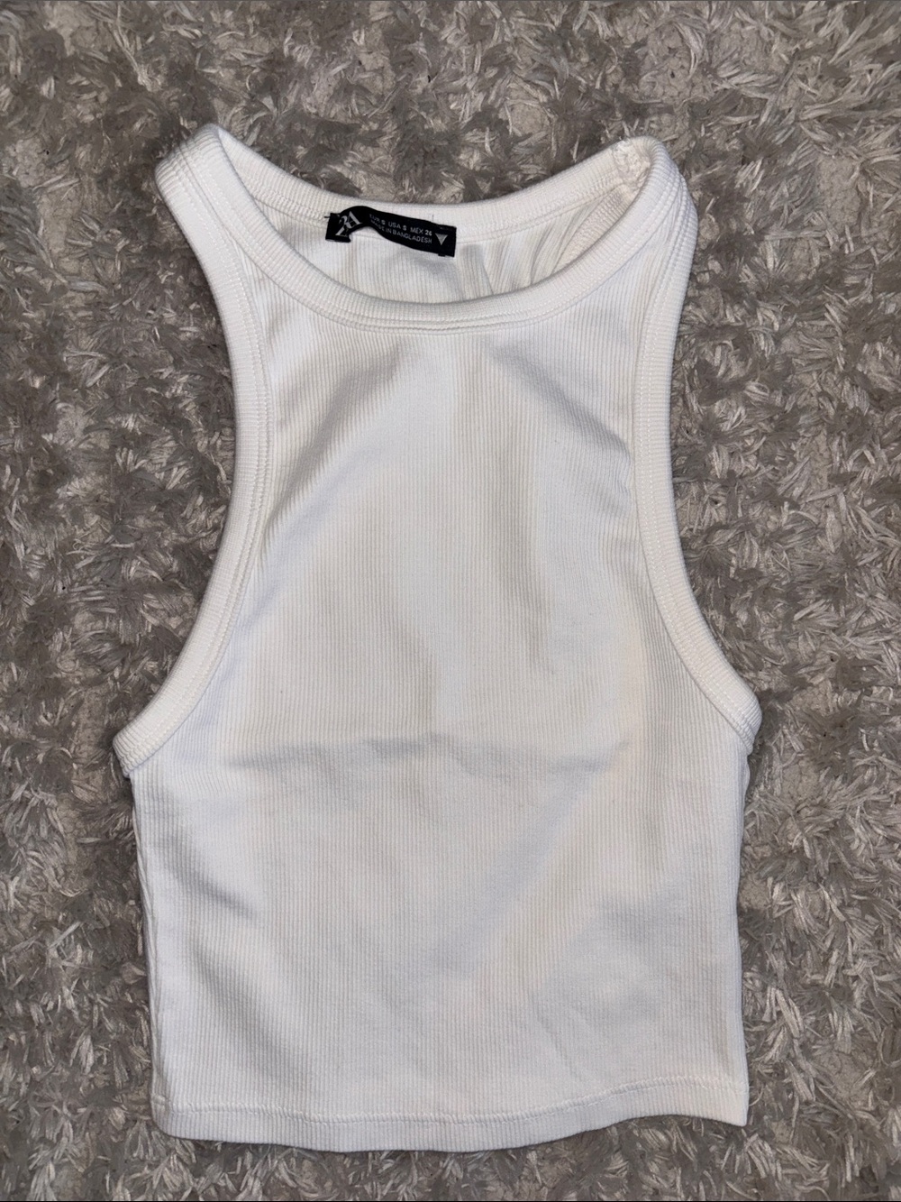 Zara White Ribbed High-Neck Cropped Tank